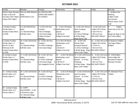 Calendar | VFW Post 9272 Seminole FL